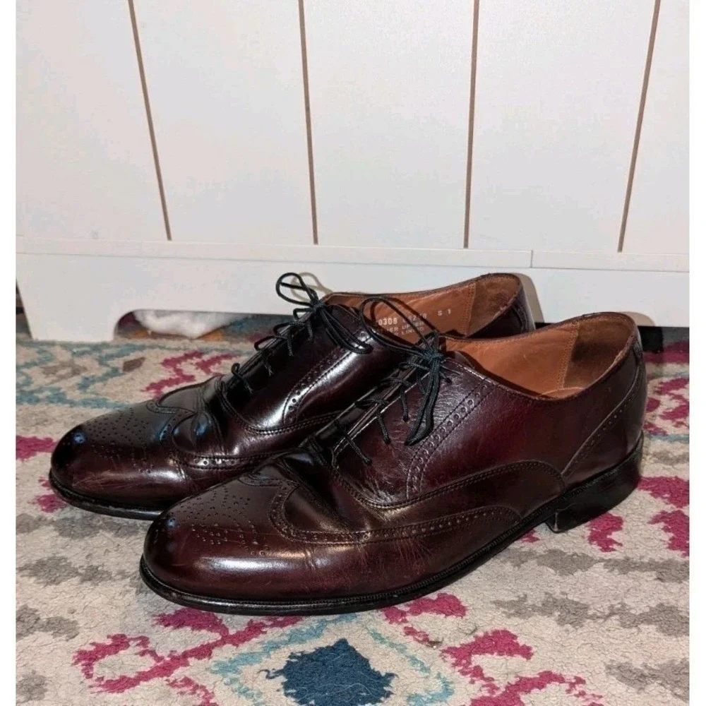 Dark‎ Academia Bostonian Wingtip Brogue Oxfords Men's 10M Burgundy Leather Shoes